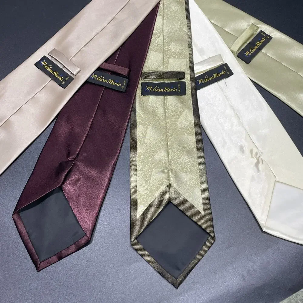 M Gian Mario Mens Necktie Lot of 5 Geometric/Dot/Solid Cream Green Wine 3.5-4